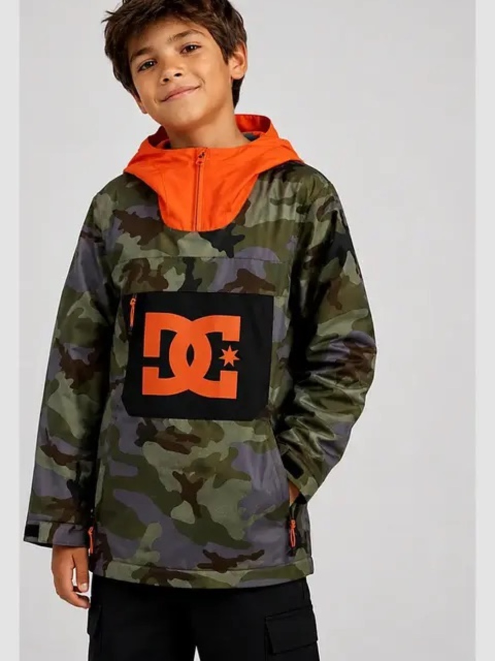 NWOT DC Green Camo Pullover with Orange Hood and Logo
